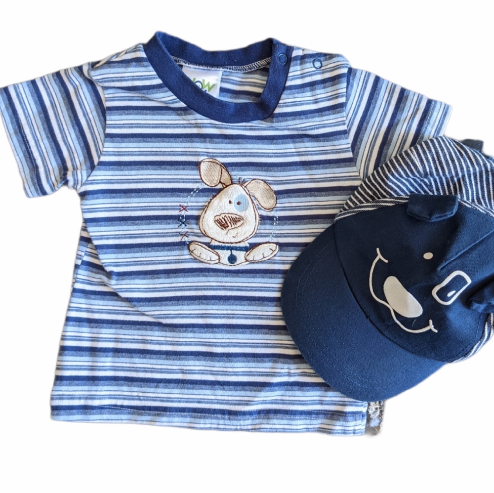 Striped puppy shirt with hat